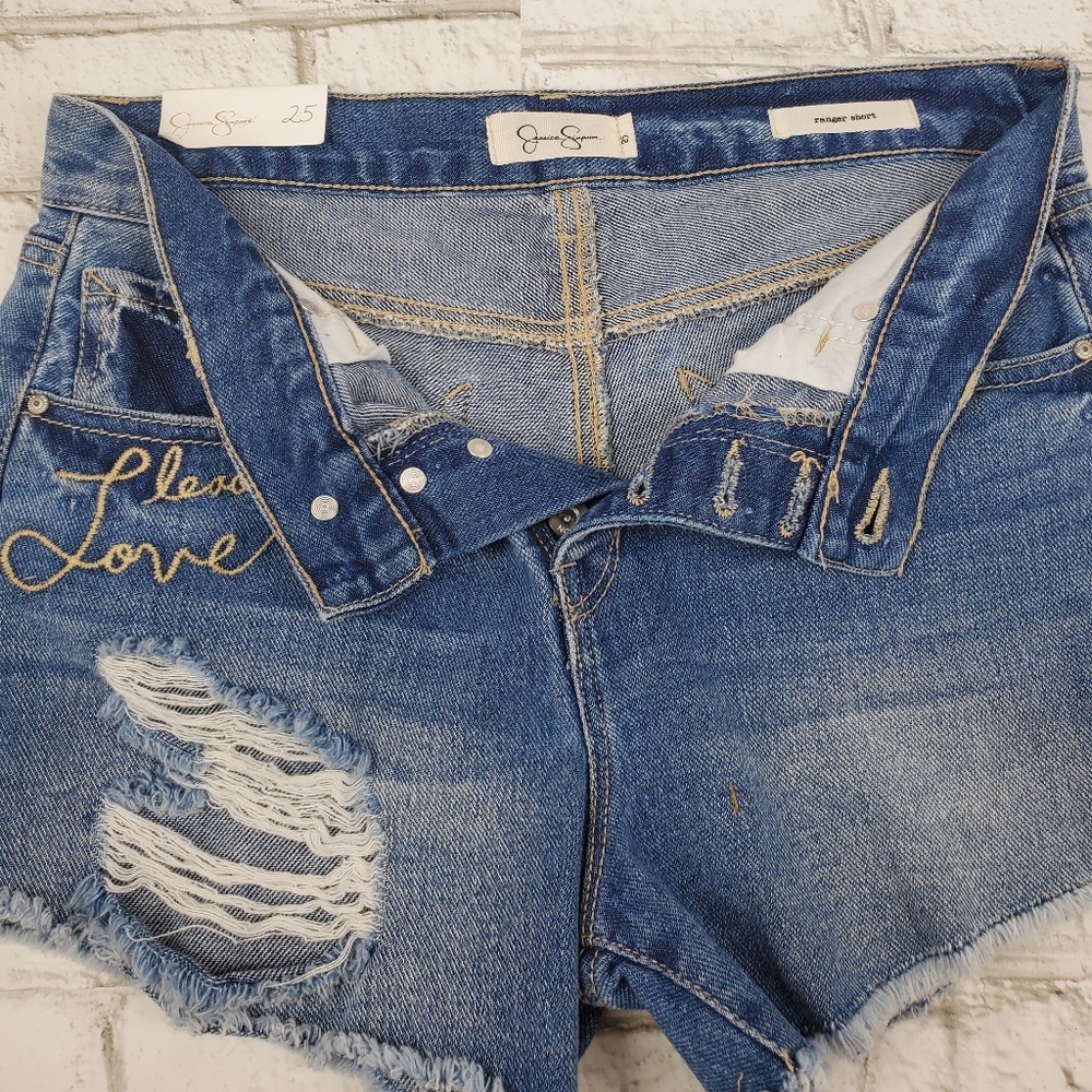 Jessica Simpson Button Fly Cut Off Ranger Shorts - Picture 6 of 7